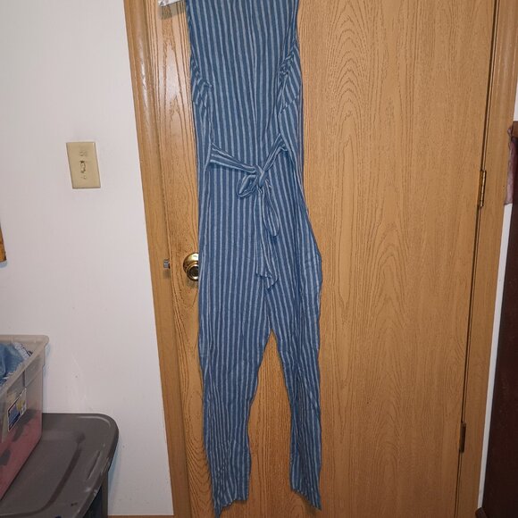 NEW The Nines by HATCH Sleeveless Tie Maternity Jumpsuit Navy Blue Striped XS - Picture 6 of 7